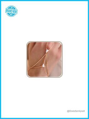 Rose Gold Hand Chain Bracelet 925 Sterling Silver Adjustable CZ Finger Ring